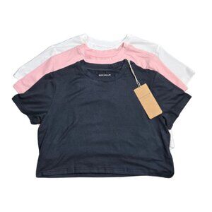 NWT | Max & Allie 3-Pack Performance Crop Tops | Black, Pink, White | Size Large